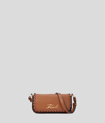 KarlLagerfeld Ksignature Whipstitch Crossbody Bag Dark Tan