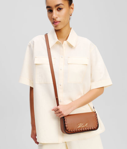 KarlLagerfeld Ksignature Whipstitch Crossbody Bag Dark Tan