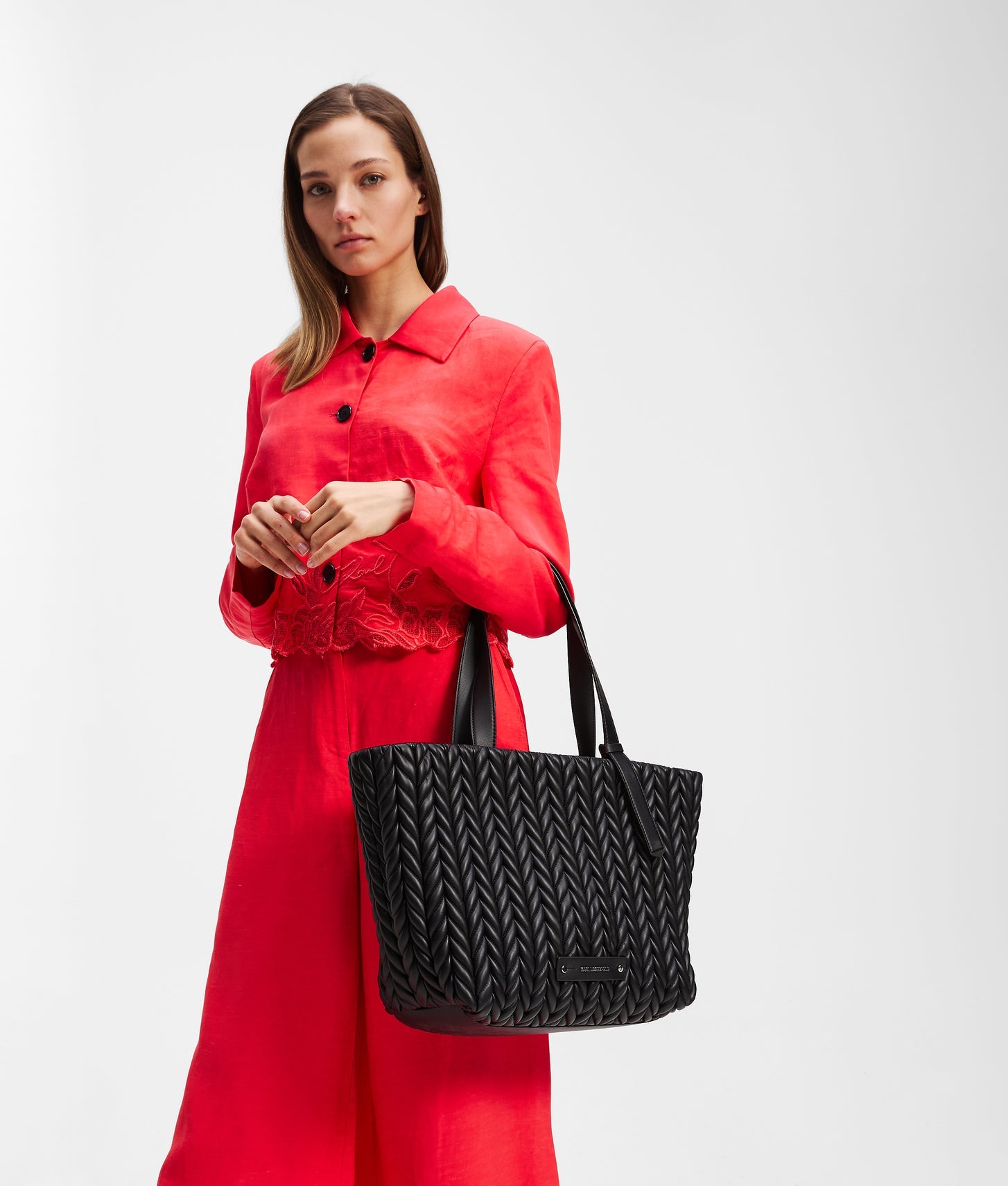 KarlLagerfeld Kweave Large Tote Bag Black-Nickel