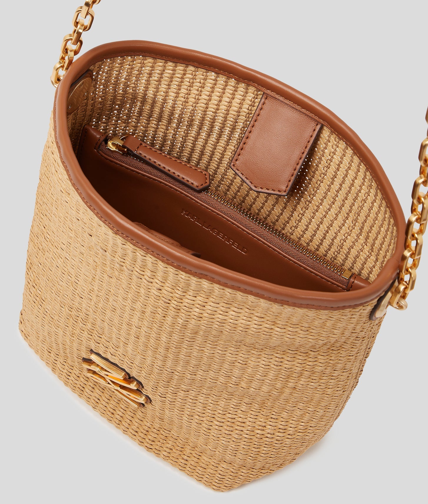 KarlLagerfeld Kautograph Woven Small Bucket Bag Natural-Tan