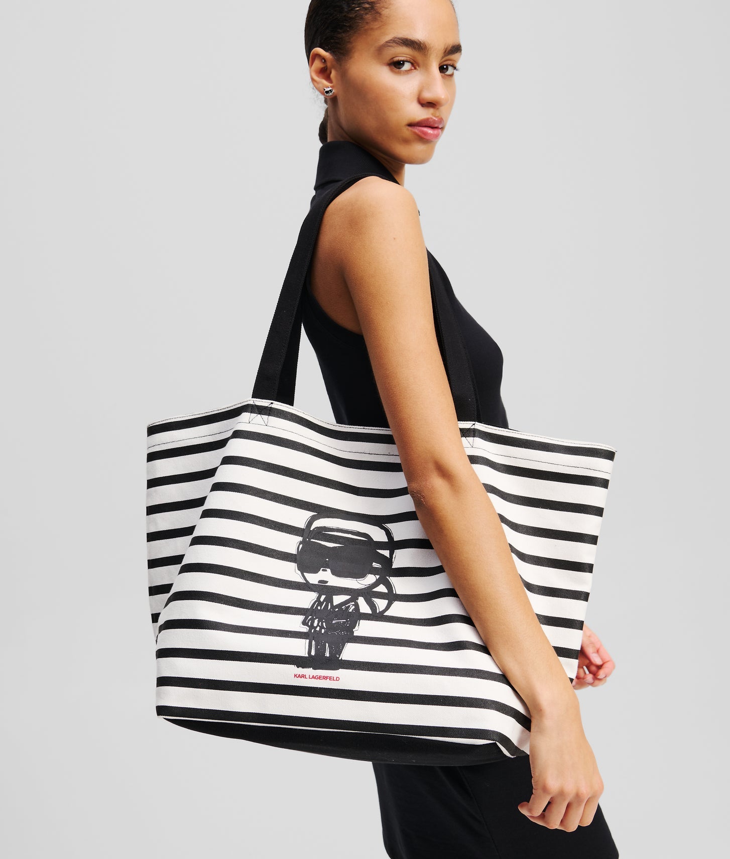 KarlLagerfeld Ikon Striped Shopper Black-White Stripe