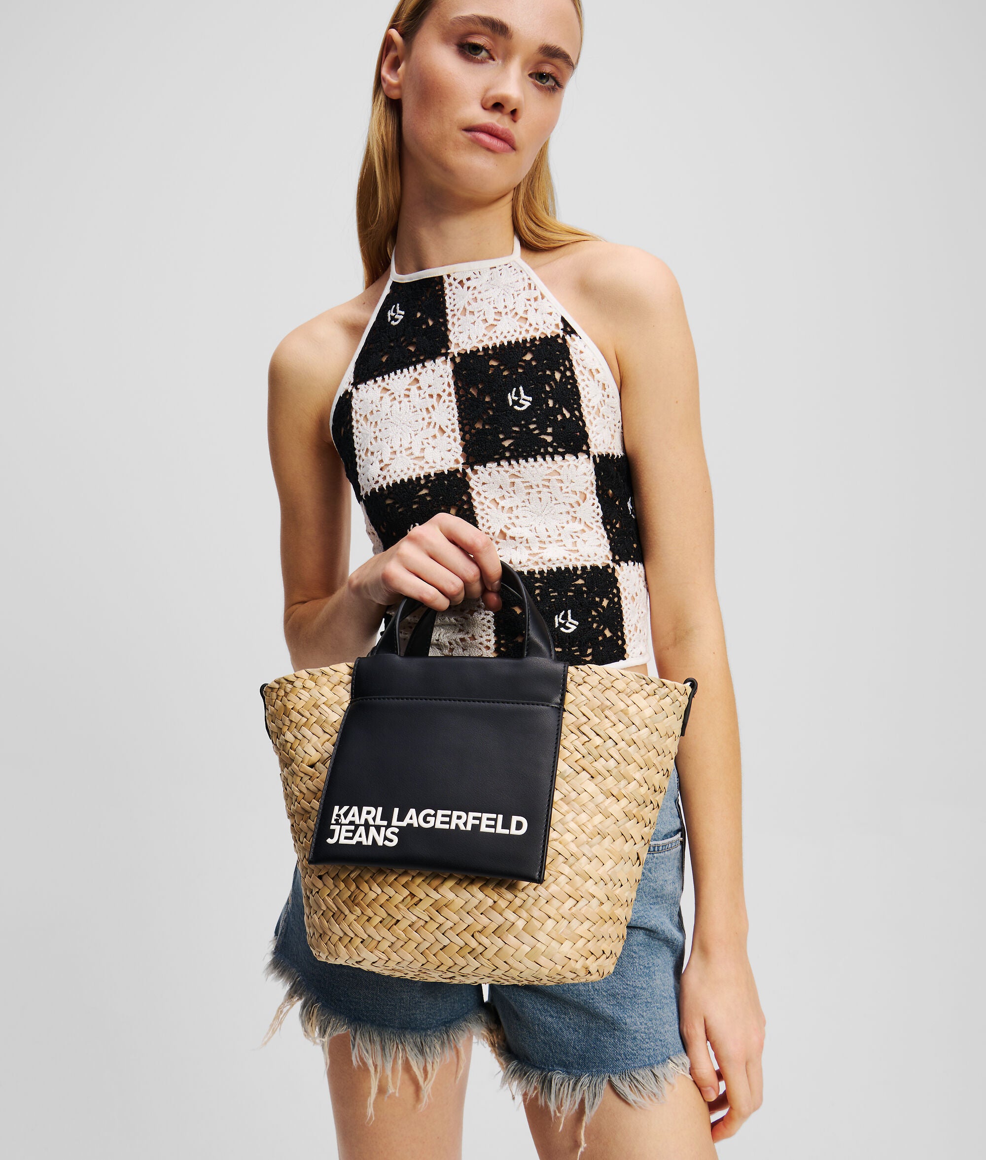 Mini Raffia Tote Bag Natural/Black Natural/Black