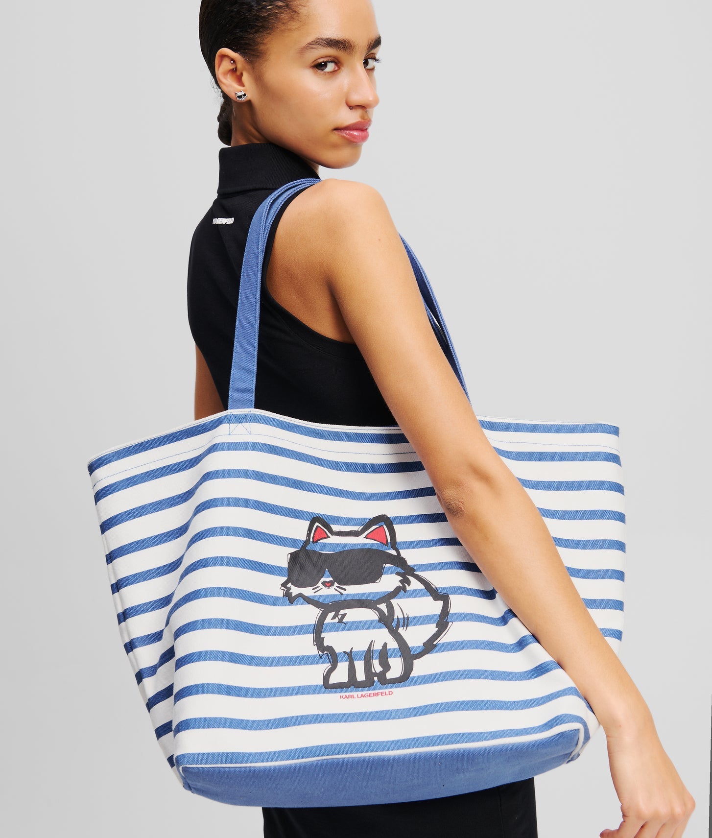 KarlLagerfeld Ikon Choupette Striped Shopper White And Blue Stripes
