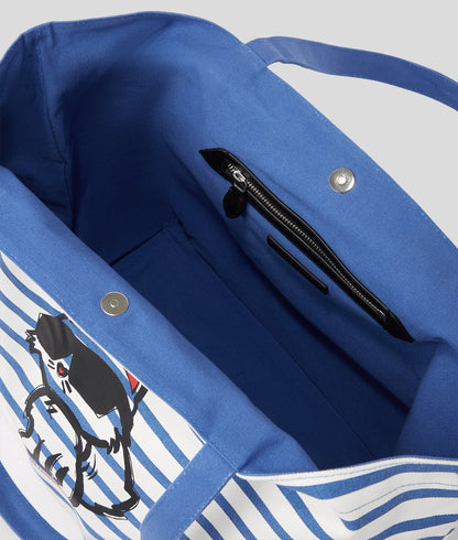 KarlLagerfeld Ikon Choupette Striped Shopper White And Blue Stripes