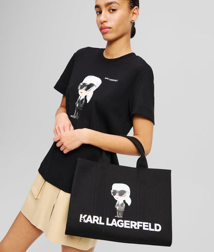 KarlLagerfeld Ikon Aquarelle Canvas Tote Bag Black