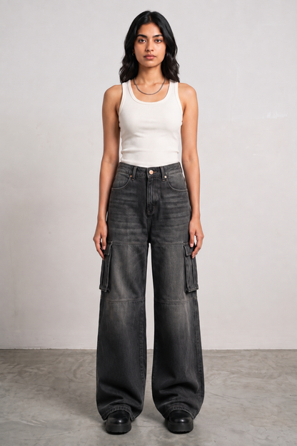CARBON BLACK DENIM WOMEN'S CARGO