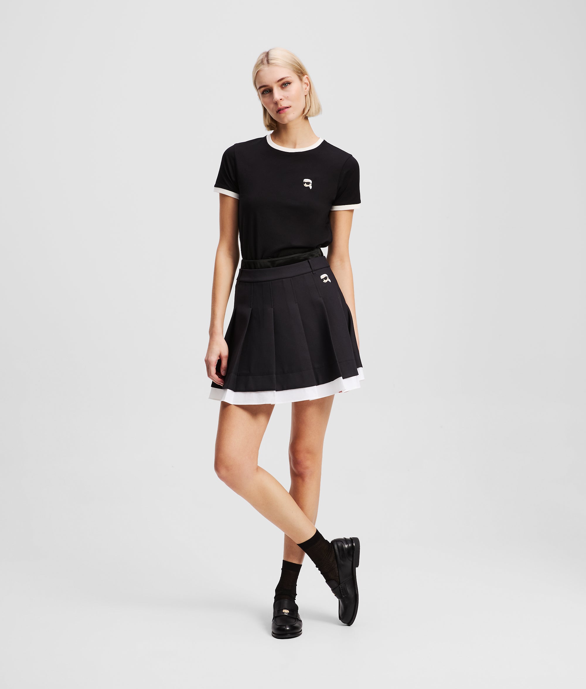 Karl Lagerfeld Ikon Pleated Mini Skirt Black/White