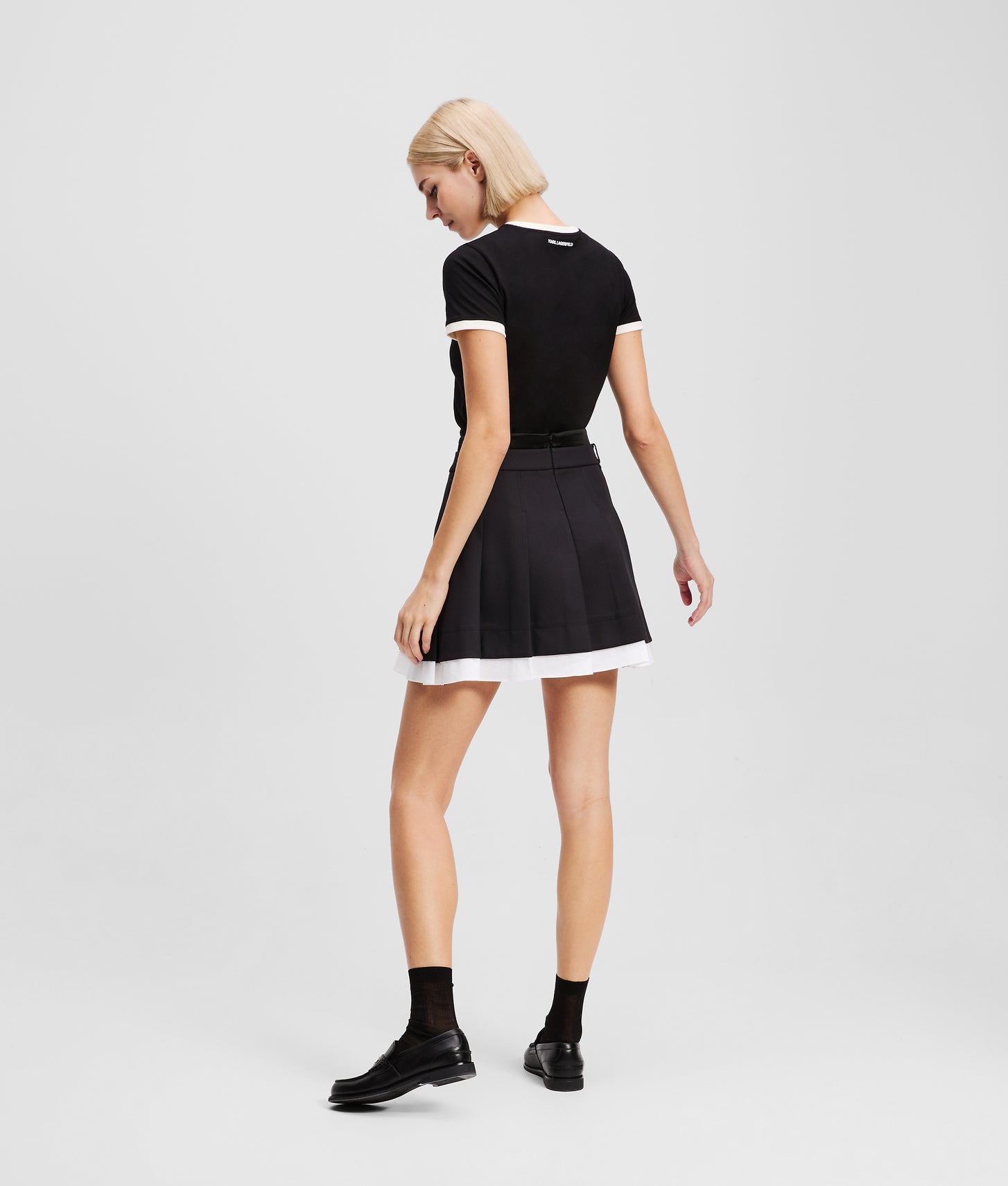 Karl Lagerfeld Ikon Pleated Mini Skirt Black/White