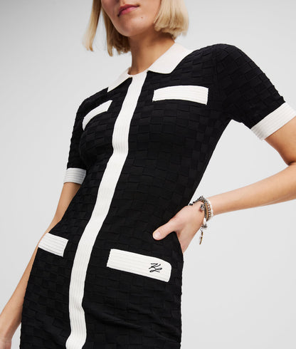Karl Lagerfeld Contrast Piping Polo Dress Black