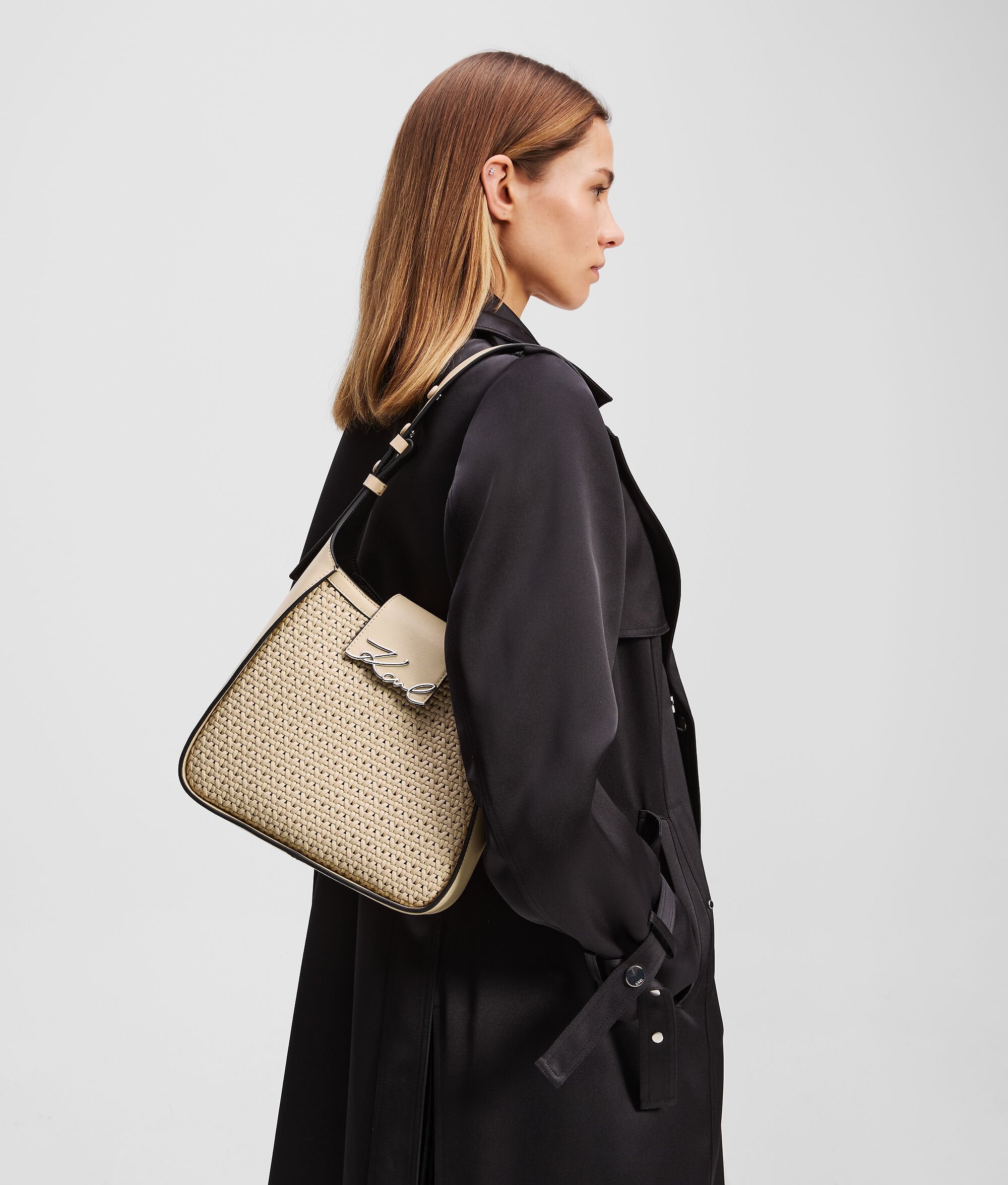 K/Signature Woven Hobo Bag Trench Beige Trench Beige