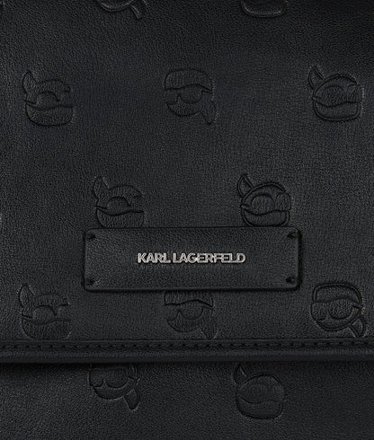 KarlLagerfeld Ikon Monogram Large Shoulder Bag All Over Print Tonal Black