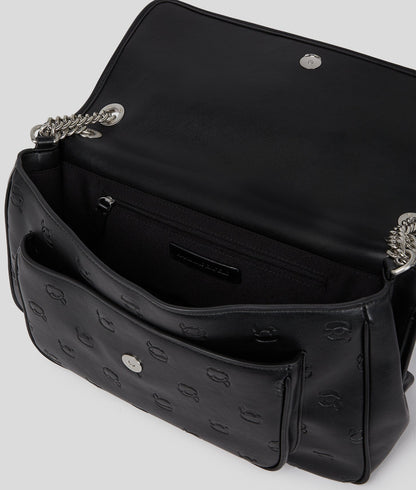 KarlLagerfeld Ikon Monogram Large Shoulder Bag All Over Print Tonal Black