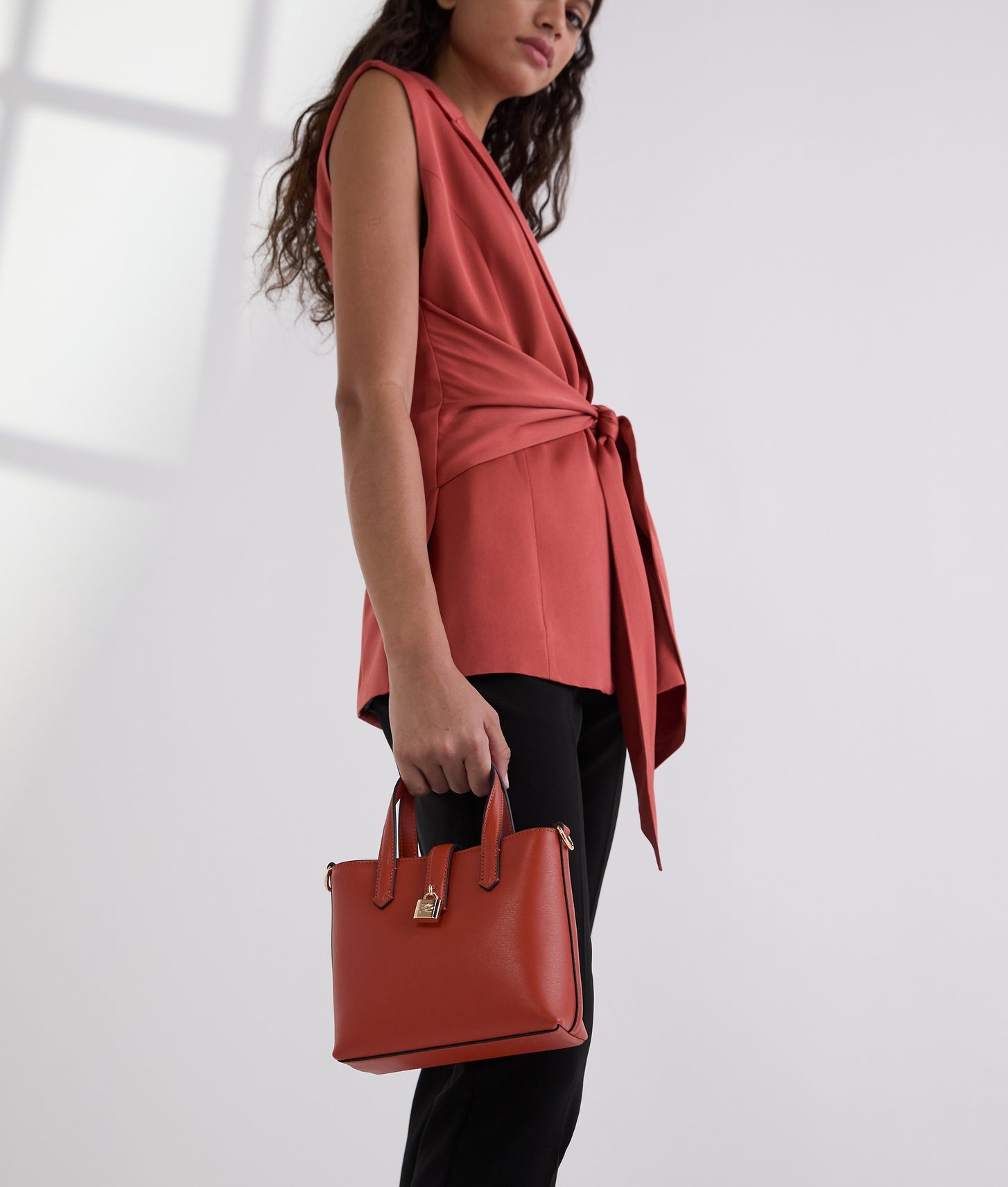 KarlLagerfeld Kautograph Padlock Mini Tote Bag Red Brick