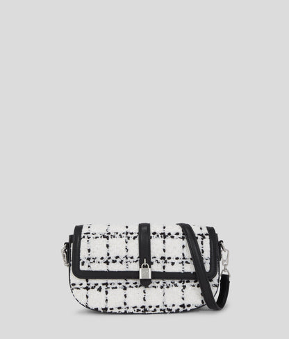 KarlLagerfeld Kautograph Padlock Bouclé Shoulder Bag Black White Karl Boucle