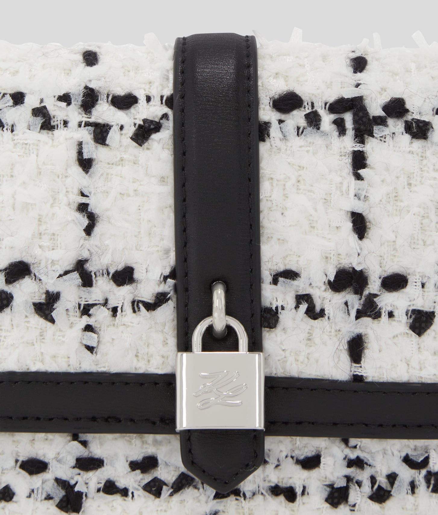 KarlLagerfeld Kautograph Padlock Bouclé Shoulder Bag Black White Karl Boucle