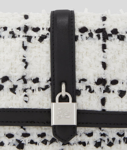 KarlLagerfeld Kautograph Padlock Bouclé Shoulder Bag Black White Karl Boucle