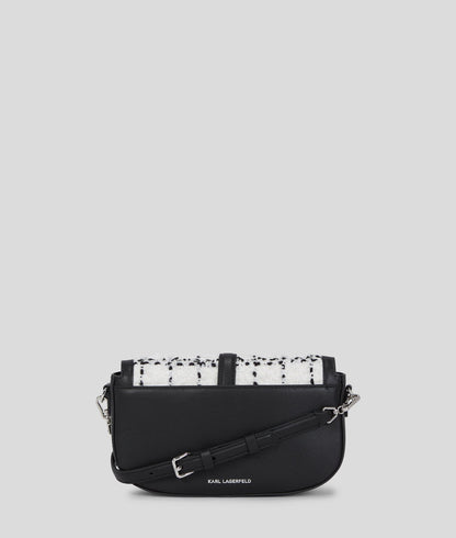 KarlLagerfeld Kautograph Padlock Bouclé Shoulder Bag Black White Karl Boucle
