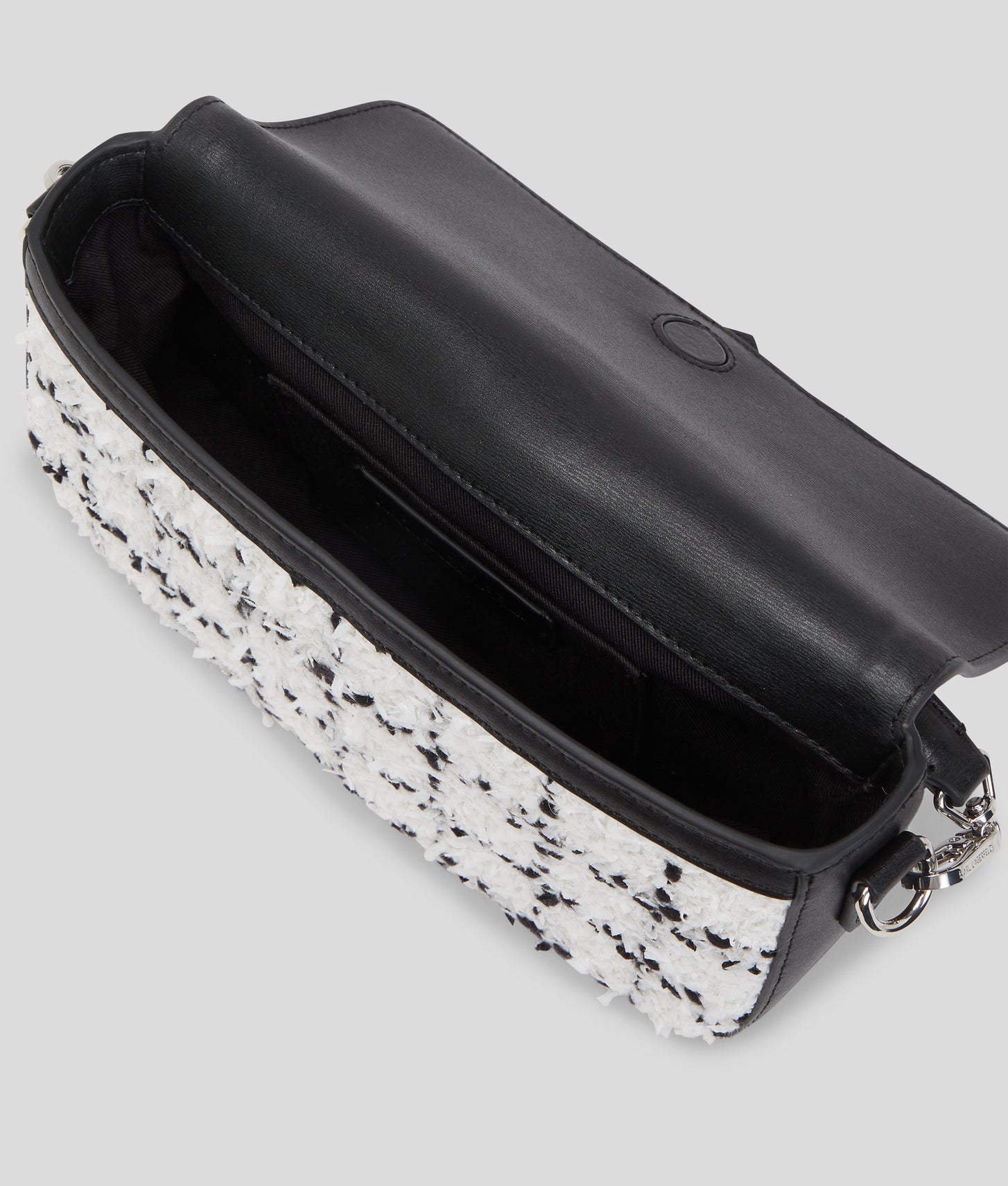 KarlLagerfeld Kautograph Padlock Bouclé Shoulder Bag Black White Karl Boucle