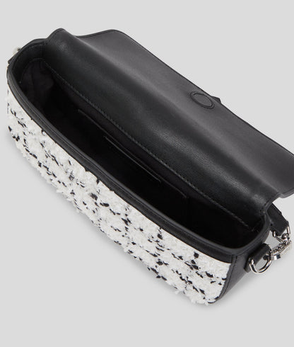 KarlLagerfeld Kautograph Padlock Bouclé Shoulder Bag Black White Karl Boucle