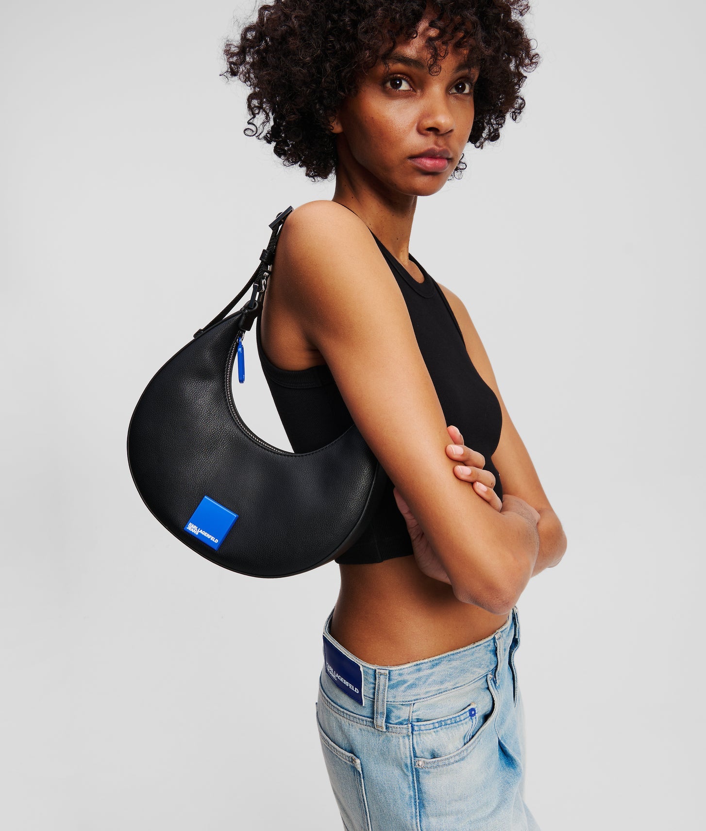 KarlLagerfeld Klj Box Logo Half-Moon Shoulder Bag Black