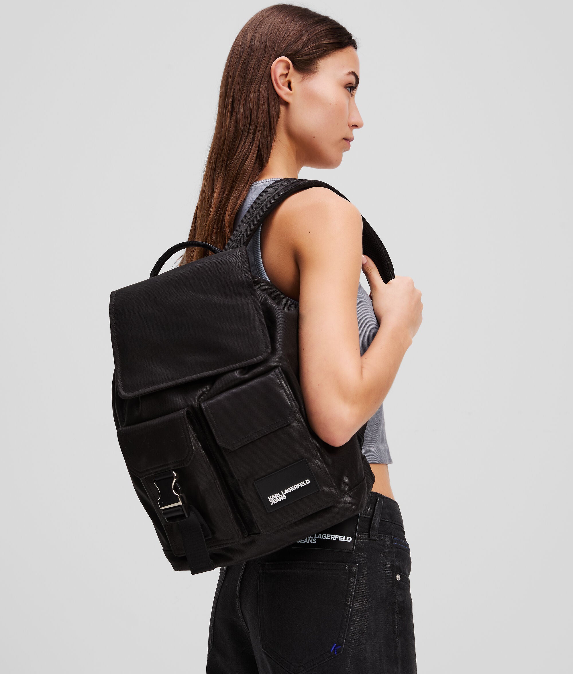 Utility Coated Denim Backpack Coated Black Denim Coated Black Denim