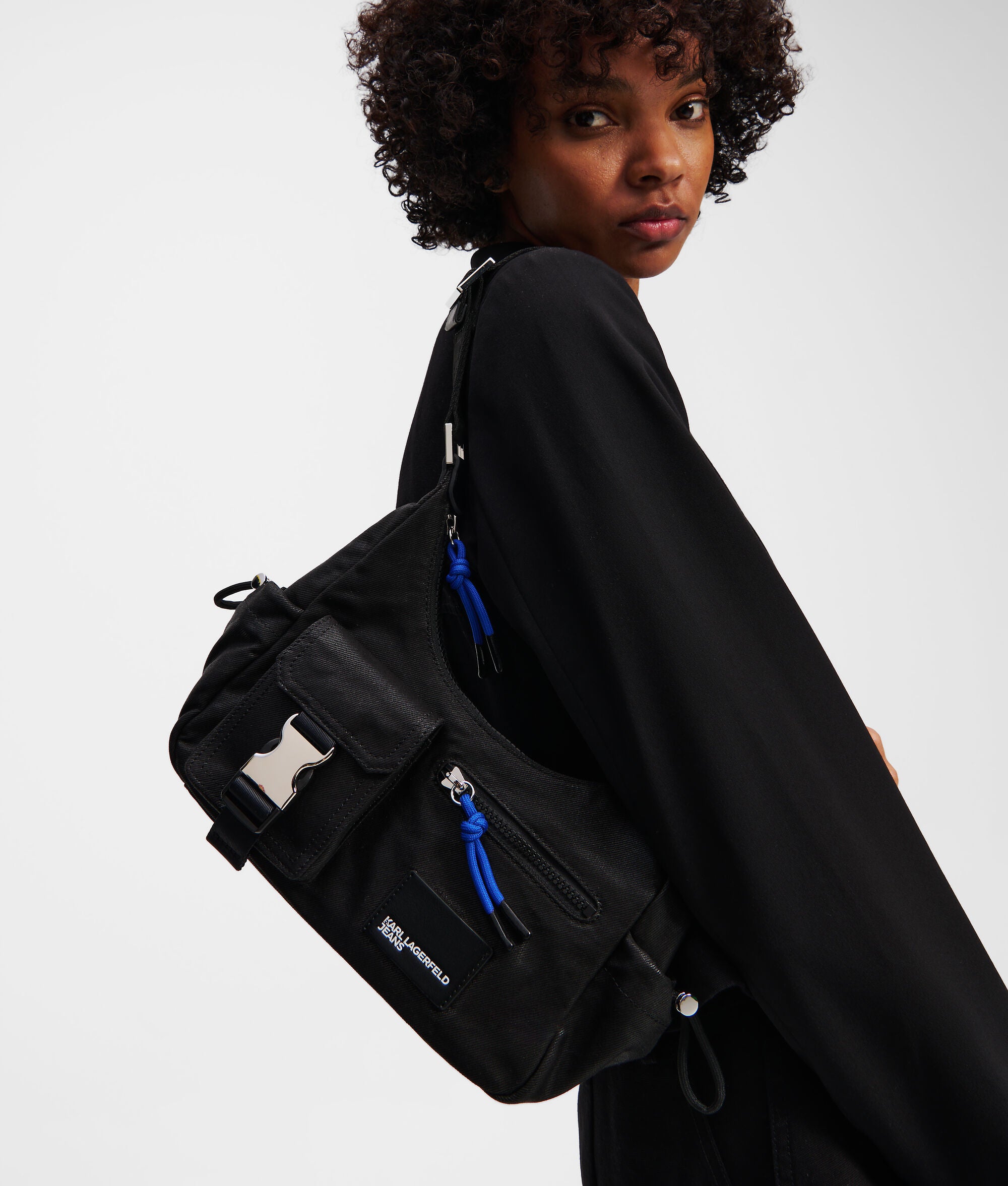 Utility Coated Denim Shoulder Bag Coated Black Denim Coated Black Denim