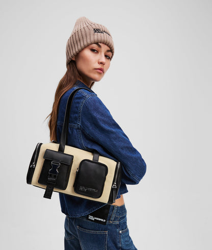 KarlLagerfeld Utility Canvas Shoulder Bag Beige/Black