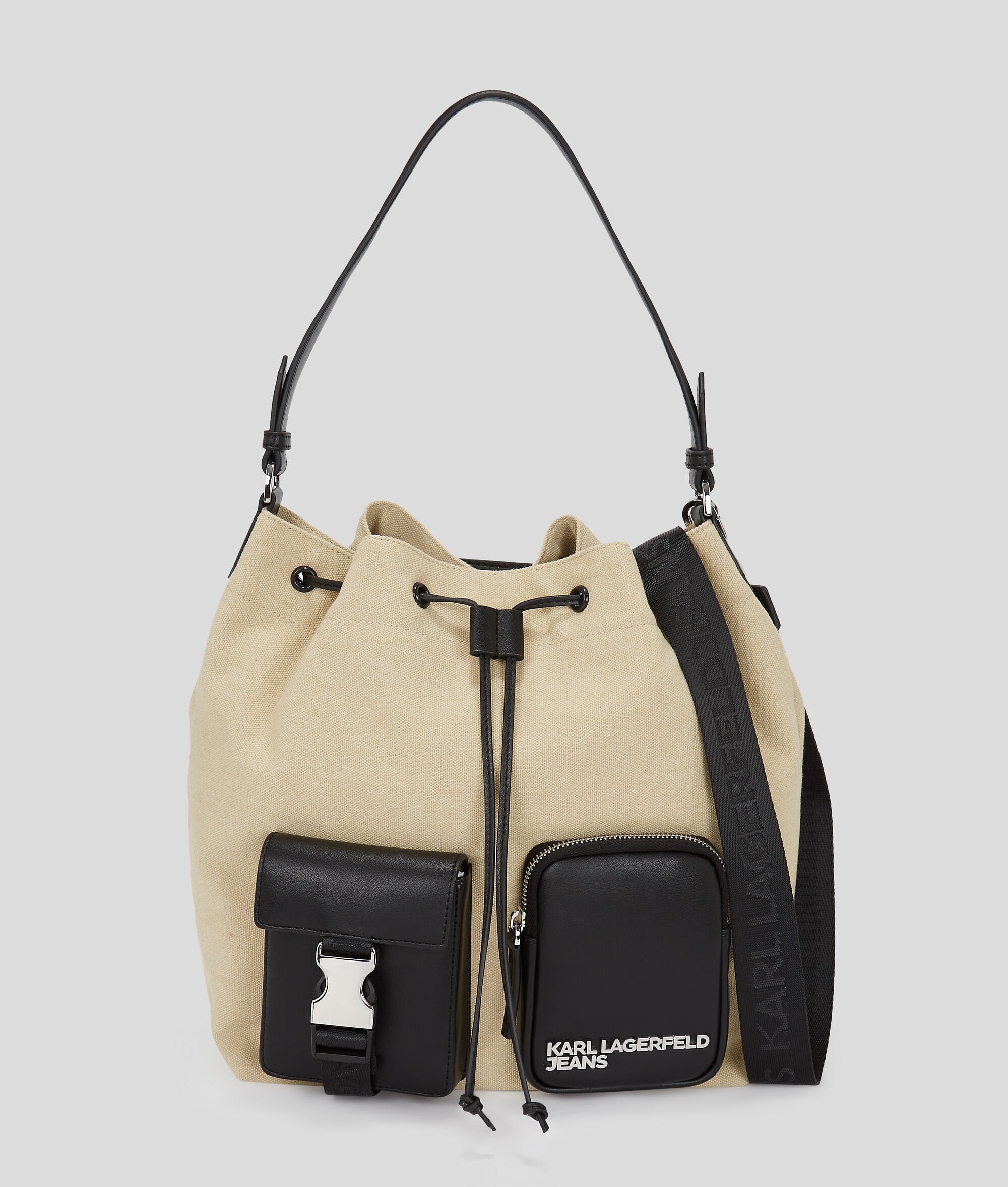 Utility Canvas Bucket Bag Beige/Black Beige/Black