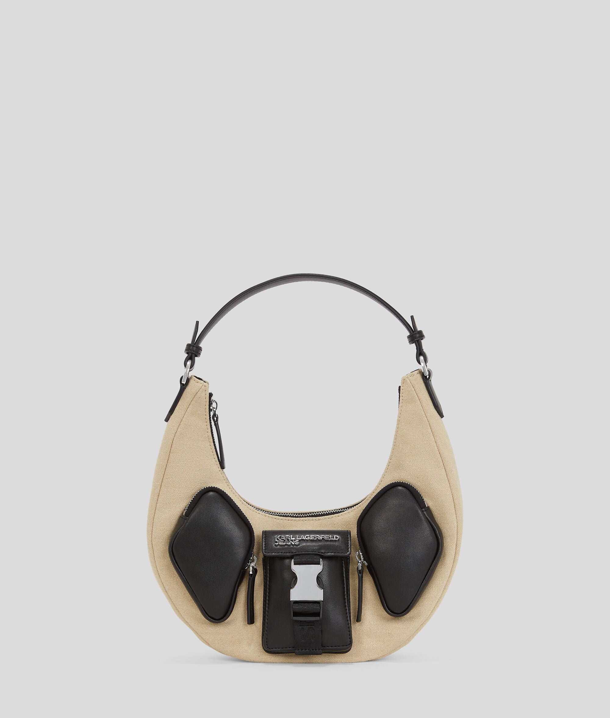 Utility Canvas Moon Shoulder Bag Beige/Black Beige/Black