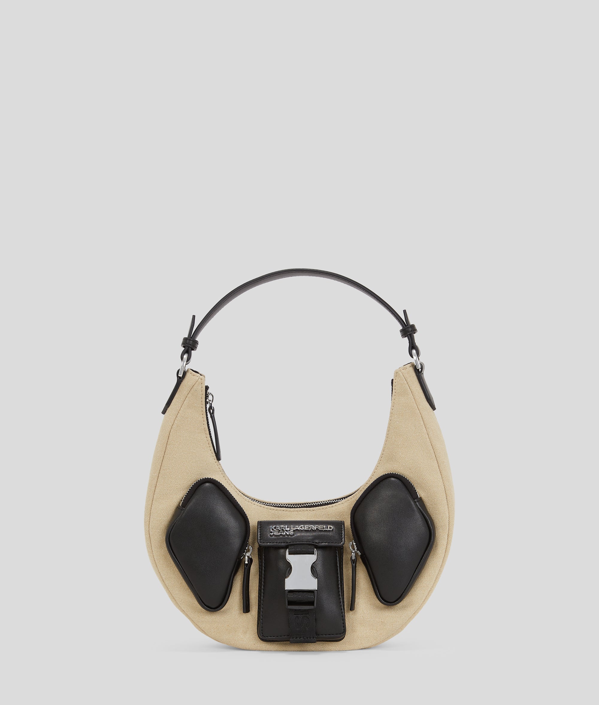 KarlLagerfeld Utility Canvas Moon Shoulder Bag Beige/Black