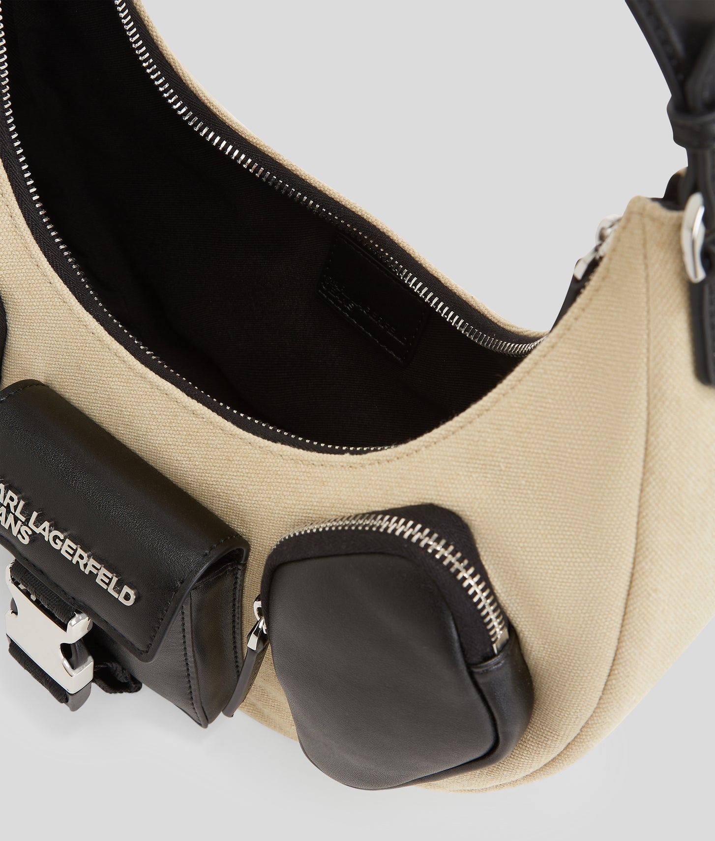 KarlLagerfeld Utility Canvas Moon Shoulder Bag Beige/Black