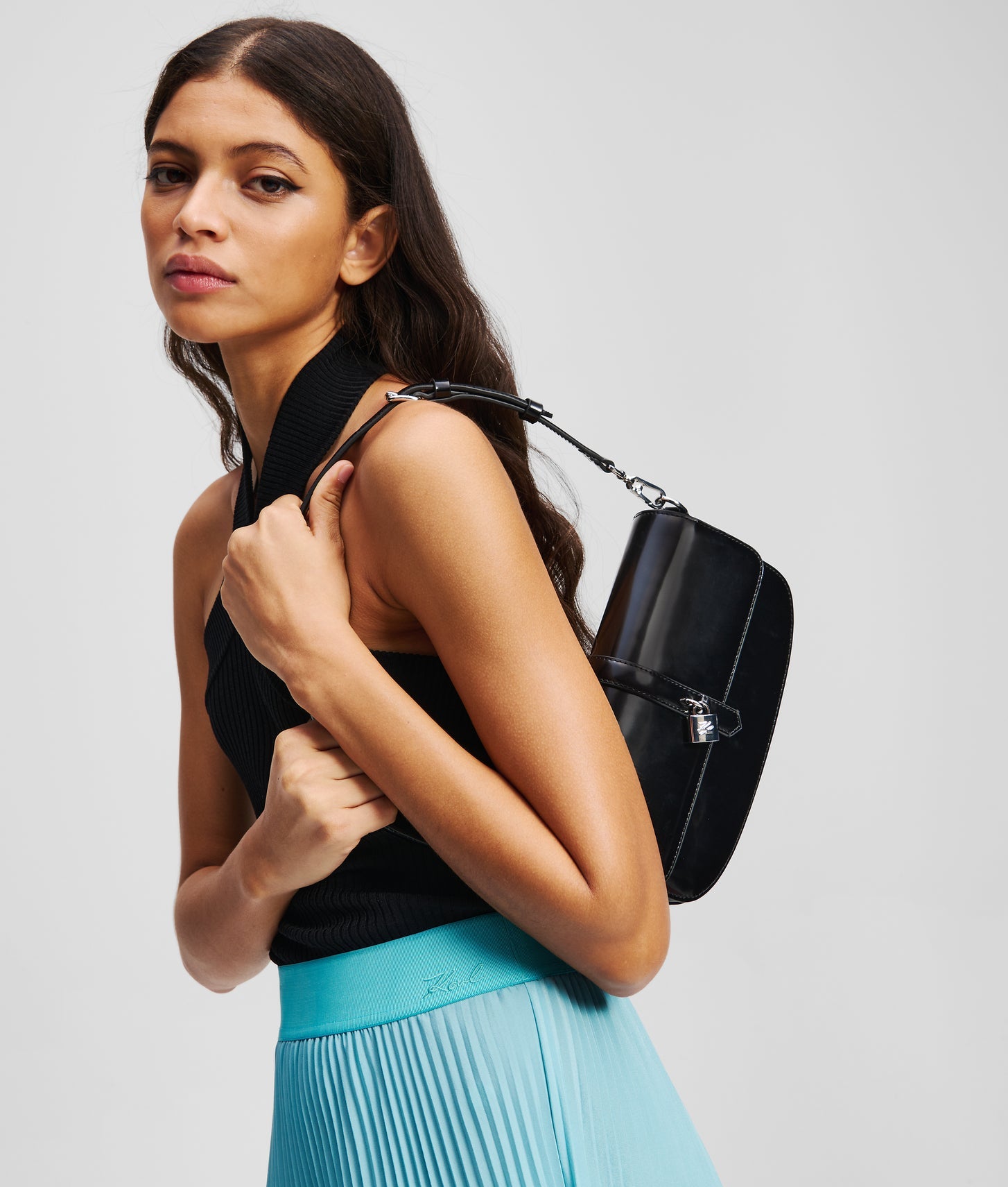 KarlLagerfeld Kautograph Padlock Shoulder Bag Black