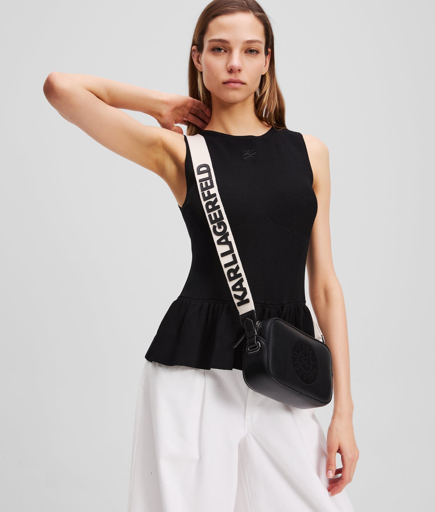 KarlLagerfeld Kcircle Perforated Crossbody Bag Black-Nickel