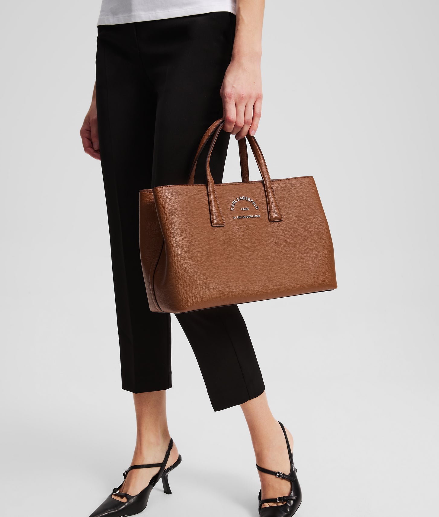 KarlLagerfeld Rue St-Guillaume Metal Satchel Bag Dark Tan