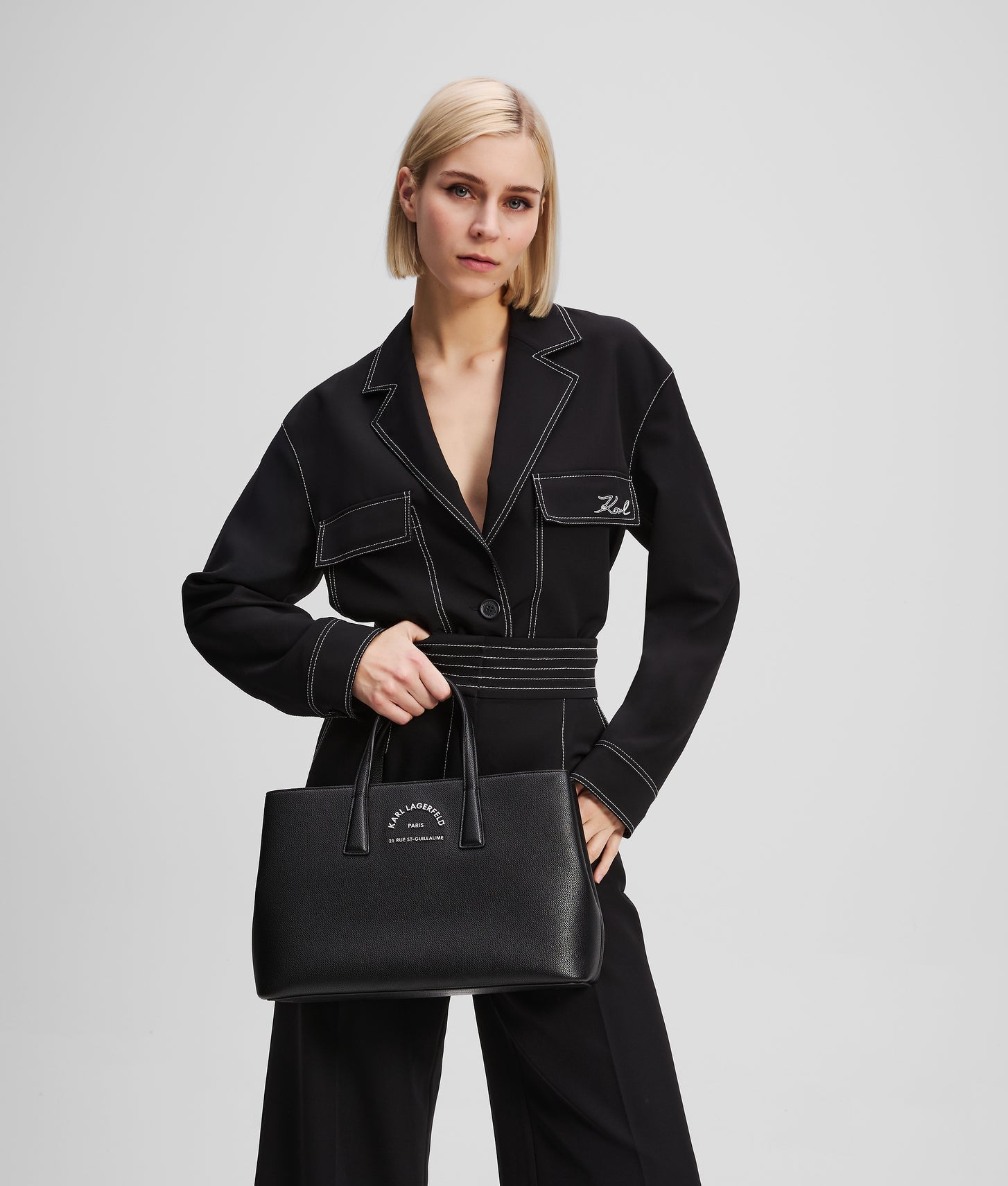 KarlLagerfeld Rue St-Guillaume Metal Satchel Bag Black