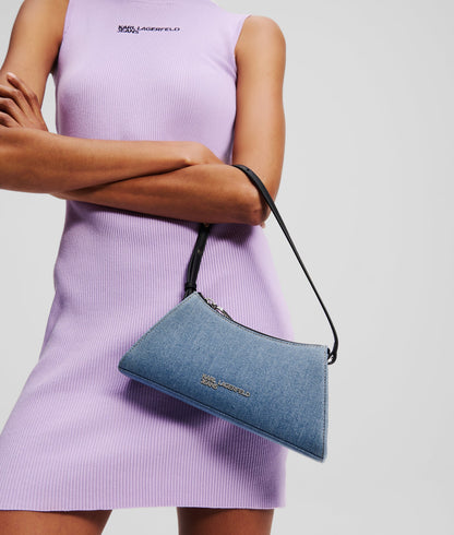 KarlLagerfeld Metal Logo Denim Shoulder Bag Bright Blue Marble