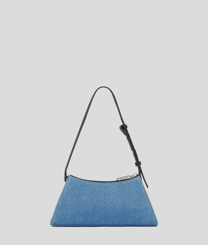 KarlLagerfeld Metal Logo Denim Shoulder Bag Bright Blue Marble