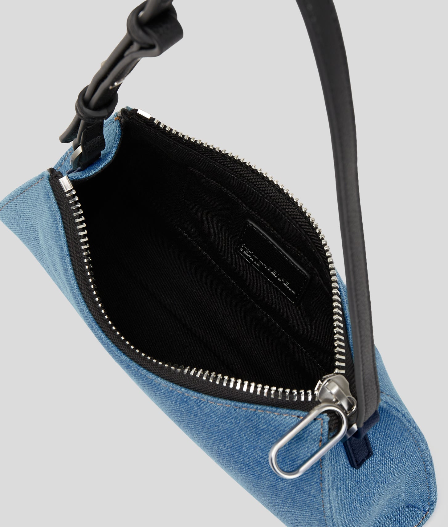 KarlLagerfeld Metal Logo Denim Shoulder Bag Bright Blue Marble