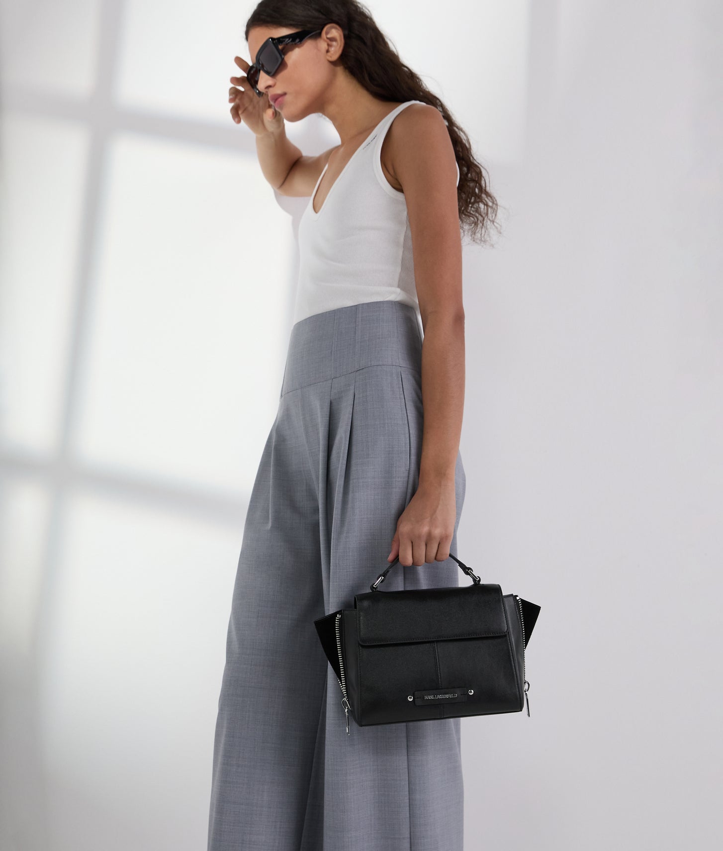 KarlLagerfeld Khardware Small Top Handle Bag Black-Nickel