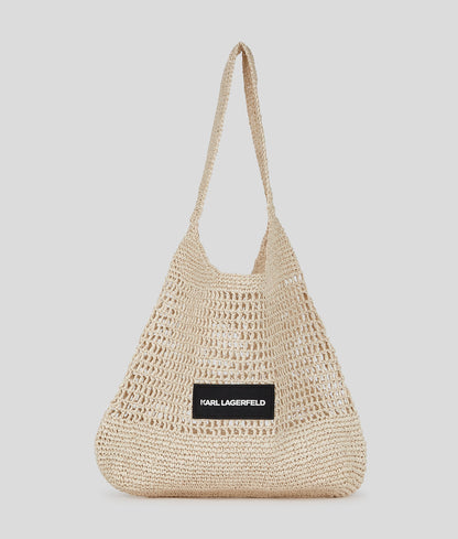 KarlLagerfeld Logo Crochet Beach Bag Natural