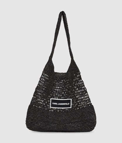 KarlLagerfeld Logo Crochet Beach Bag Black
