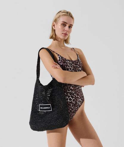 KarlLagerfeld Logo Crochet Beach Bag Black