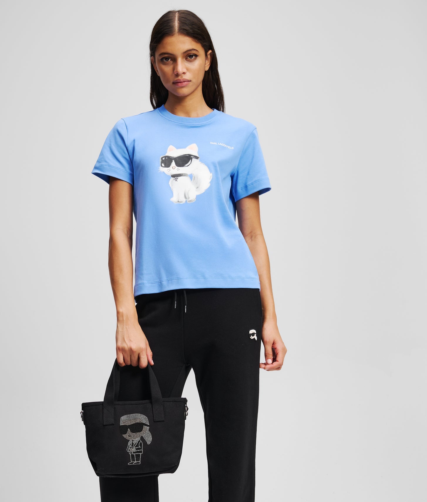 KarlLagerfeld Ikon Small Rhinestone Shopper Black