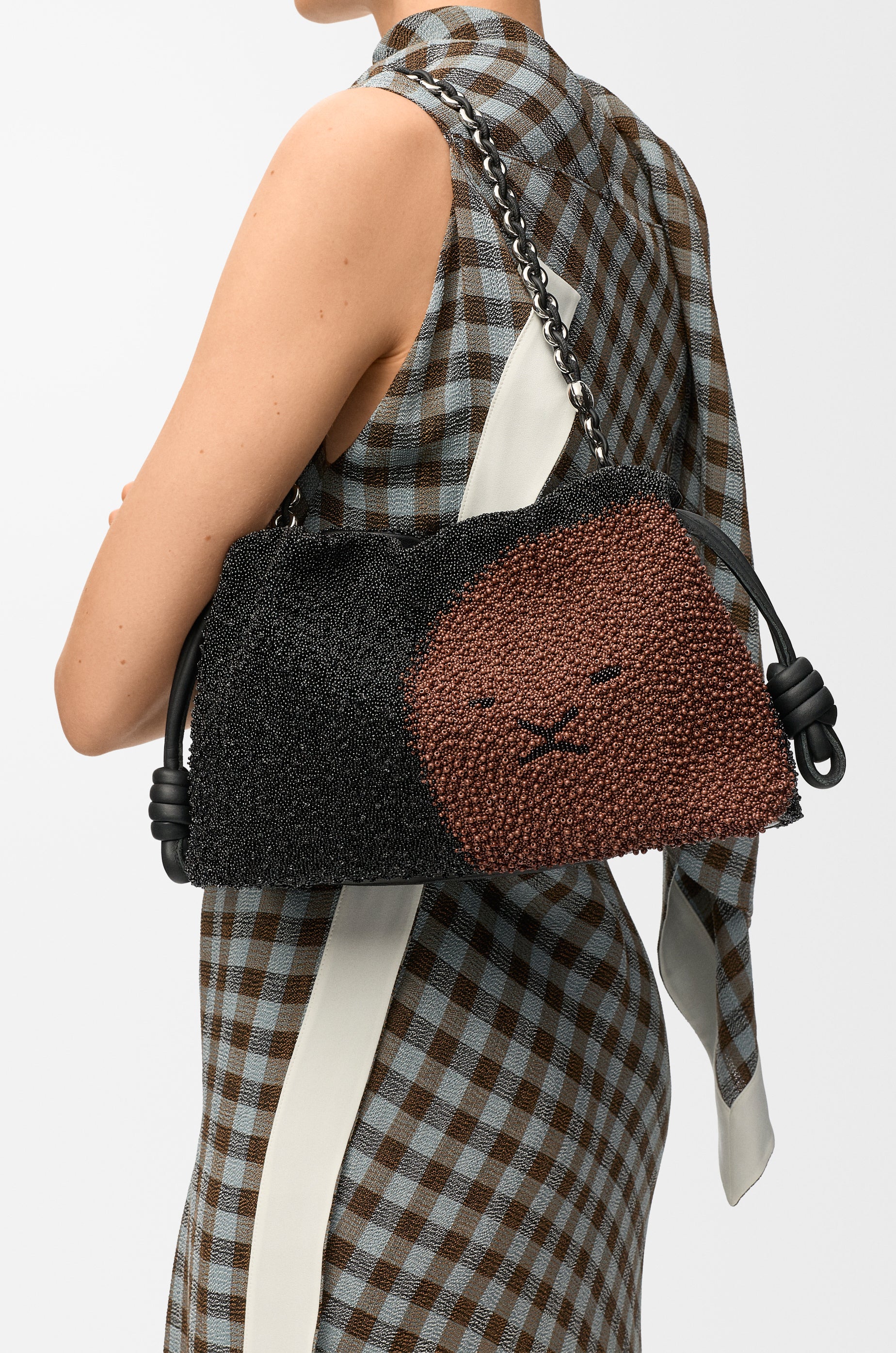 Loewe Medium Lion Beads Flamenco purse in beaded canvas and calfskin