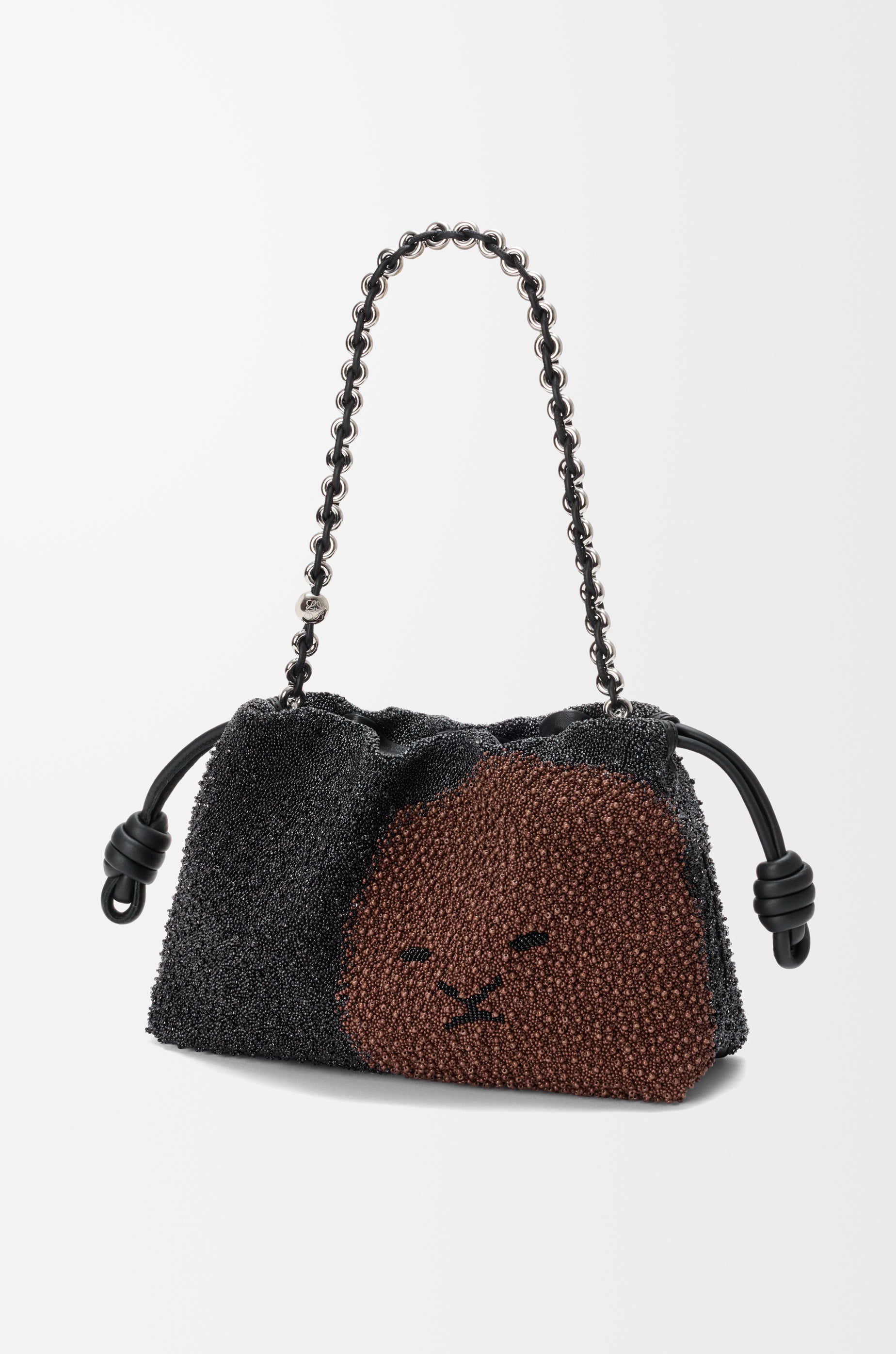 Loewe Medium Lion Beads Flamenco purse in beaded canvas and calfskin