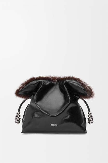 Loewe Medium Flamenco clutch in glossy lambskin and shearling