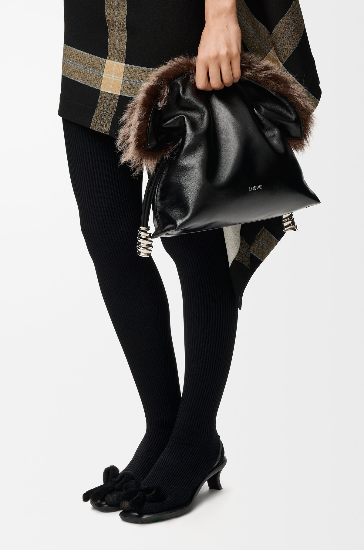 Loewe Medium Flamenco clutch in glossy lambskin and shearling