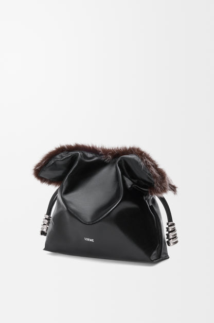Loewe Medium Flamenco clutch in glossy lambskin and shearling