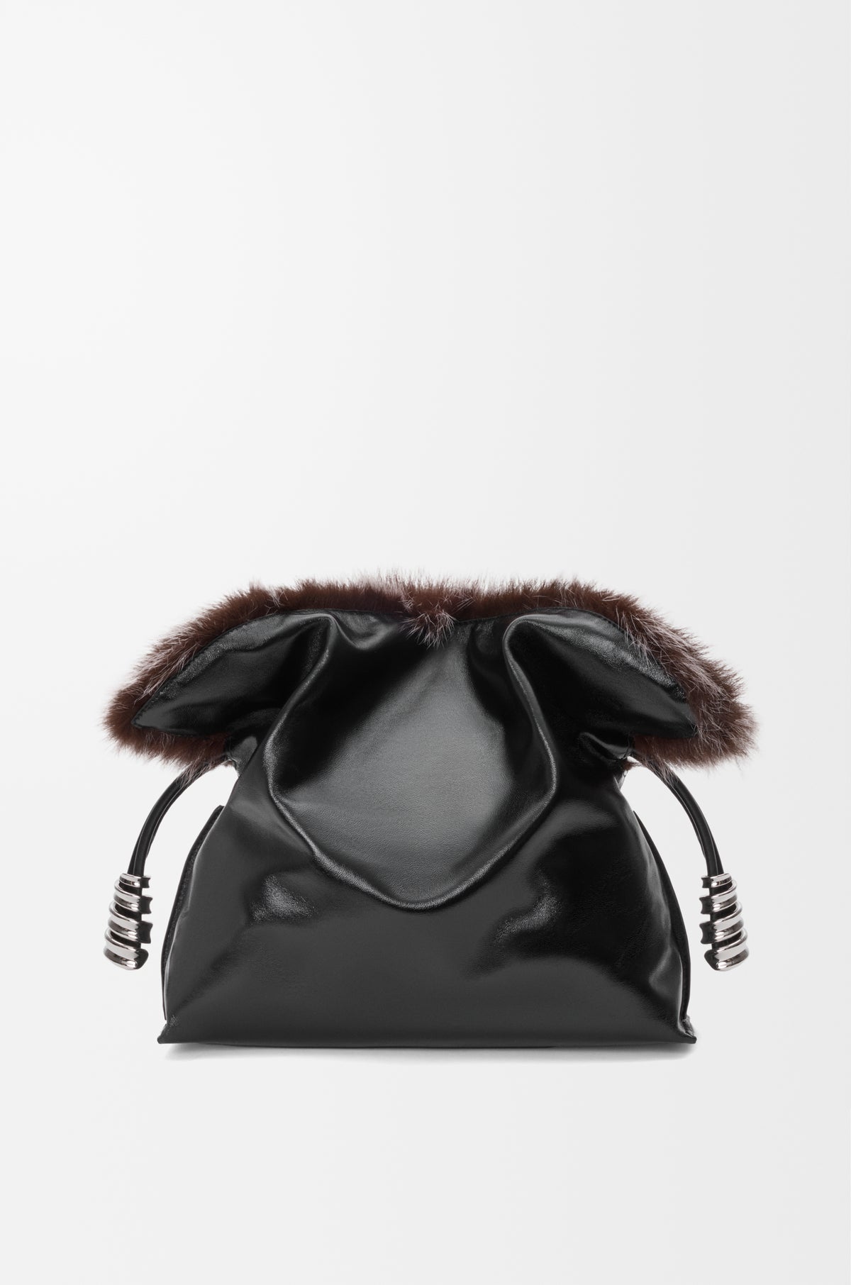 Loewe Medium Flamenco clutch in glossy lambskin and shearling