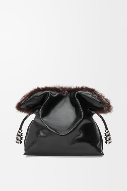 Loewe Medium Flamenco clutch in glossy lambskin and shearling